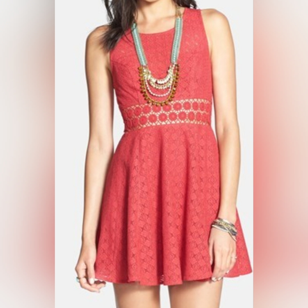 Free People Daisy Lace Fit Flare Pink Dress - Size 0